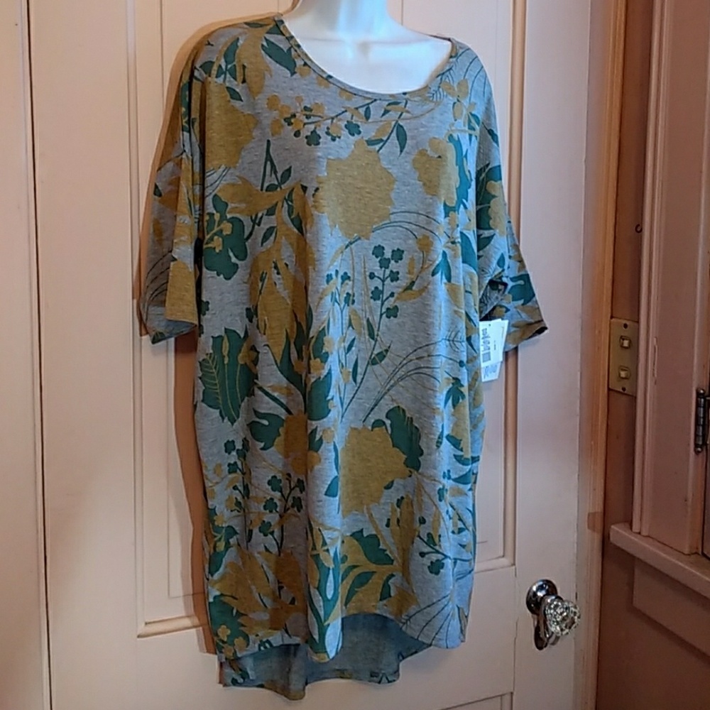LuLaRoe Irma - Large Green Yellow Gray Tunic
